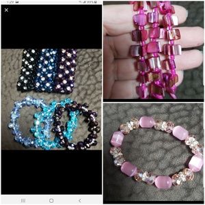 9 Rhinestone Stretch Bracelet Set Rose Quartz